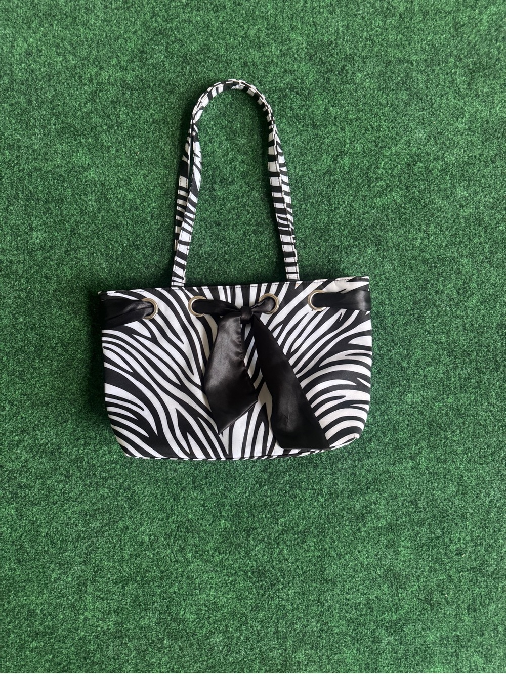 Zebra Print Women's Tote Bag with Bow Accent - Black & White